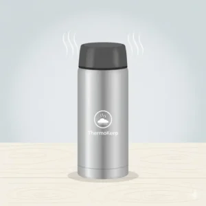 A sleek, stainless steel insulated food jar for packing soup or pasta, a premium lunch box accessory to keep meals warm.