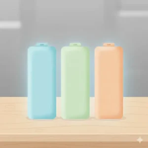 Three slim, colorful reusable ice packs, necessary lunch box accessories to keep perishable items fresh and safe until lunchtime.