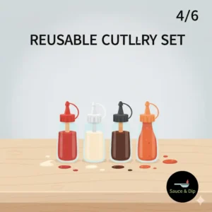 Small, squeezable plastic bottles for soy sauce or ketchup, useful lunch box accessories for neat and easy dipping.