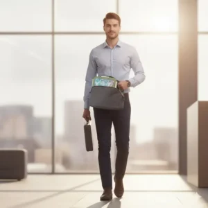 An adult enjoying a healthy meal from their bento box lunch box with ice pack in a modern office.