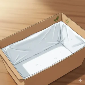 Detail view of the inside of a leakproof cardboard bento box, showing the inner protective lining.