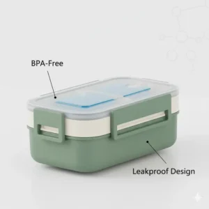 Close-up of the durable and leakproof design of the bento box lunch box with ice pack.