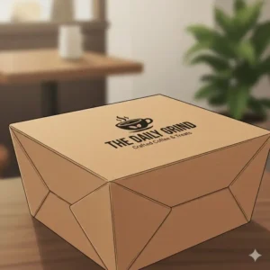 An example of a cardboard bento box featuring a custom-printed company logo on the lid for branding.