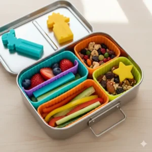 Rigid, tall plastic divider strips used as bento food dividers to hold back items and keep main dish components from mixing.