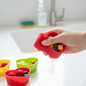 A close-up showing the flexibility and durable texture of high-quality bento silicone food cups.