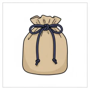 A Kinchaku-style japanese lunch bag with a secure drawstring closure.