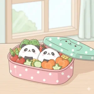 Healthy and fresh vegetables arranged artistically inside a cute bento box.