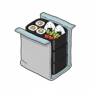 Illustration of a double-tier bento box fitting inside a japanese lunch bag.