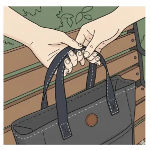 Close-up of the reinforced carrying handles on a portable japanese lunch bag.