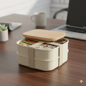 A minimalist cream-colored design showing how cute bento boxes for adults can look sophisticated.