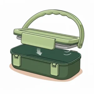 Technical illustration demonstrating the leak-proof silicone seal of a bento box with handle.