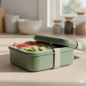 A detailed illustration of the leak-proof silicone seal on a durable bpa free bento.