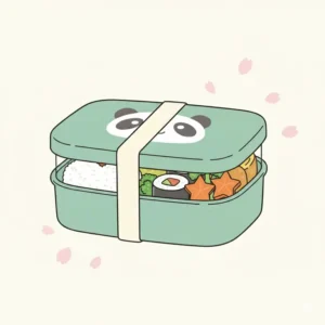 A subtle panda face design on a lunch container representing cute bento boxes for adults in kawaii style.