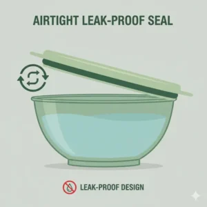 Diagram of the airtight and leak-proof lid design for under 8 oz green bowls food storage.