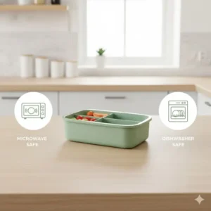 Icons indicating that the bpa free bento is safe for use in both microwave and dishwasher.