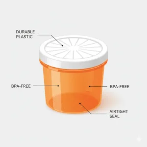 Illustration of the durable and BPA-free plastic used in a tupperware orange canister set.
