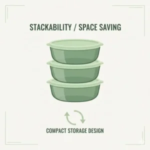 Visual demonstration of the space-saving stackable feature of under 8 oz green bowls food storage.