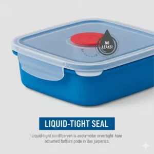 Close-up illustration of the leak-proof and liquid-tight lid seal on a rock n serve tupperware.