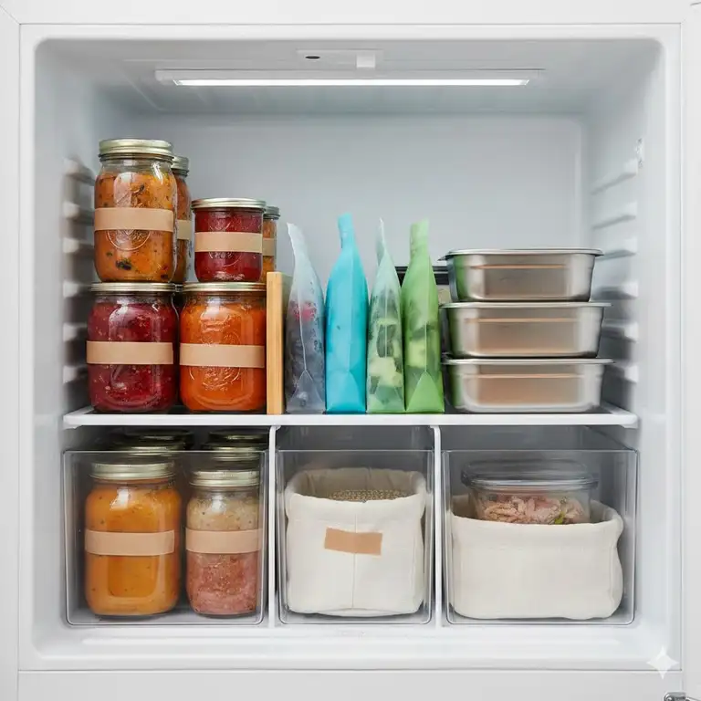 A complete guide to organized eco friendly freezer storage solutions for a sustainable kitchen.