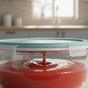 Close up of a leak proof lid on a storage bowl set to keep food fresh.