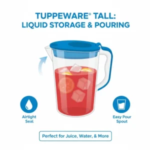 Illustration of a tupperware tall pitcher with a flip-top lid for pouring juice or water.