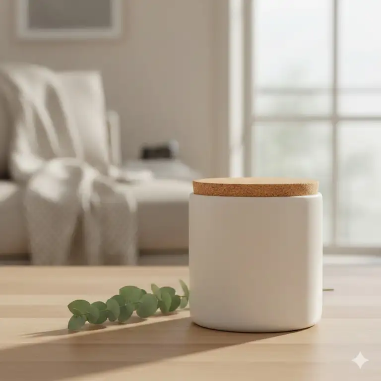 A stylish, minimalist ceramic container used for home decor and storage.