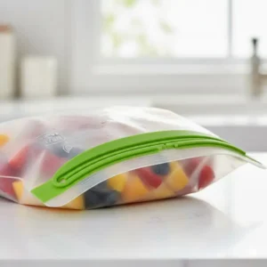 Close-up of a leak-proof seal on high-quality eco friendly freezer bags