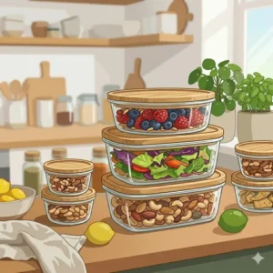 Natural beeswax wraps used alongside the best eco friendly food storage containers to keep produce fresh.