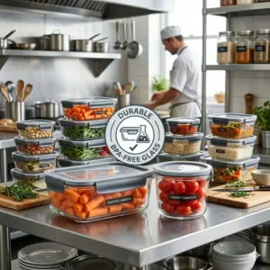 Durable BPA-free chef containers showing heat-resistant material and sturdy construction for food safety.
