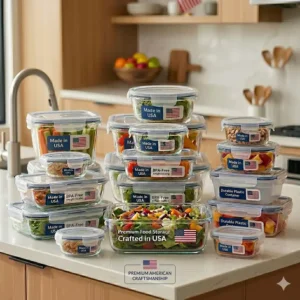 High-quality food containers made in usa featuring a "Made in America" embossed logo.