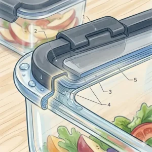 A stack of three different sized containers from a glass lunch box set showing space-saving refrigerator organization.