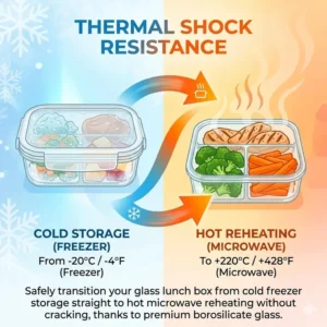 Showing how easily the lunch box glass with divider can be cleaned in a dishwasher after use.