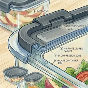 An array of square and rectangular containers from a multi-size glass lunch box set for versatile food storage.