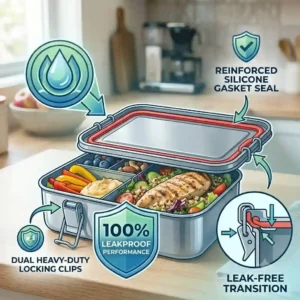 Vector illustration of a bento style lunch lock box with divided compartments.