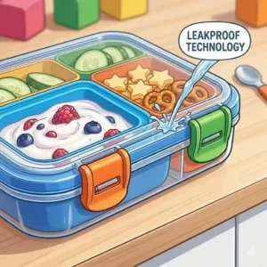 A leakproof kids snack containers design showing secure locking technology.