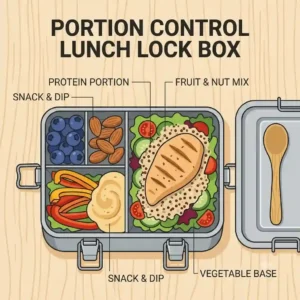 A student using a durable lunch lock box at school.
