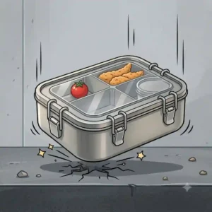 Extremely durable and drop-proof stainless steel bento box lunch box hitting the ground without breaking.