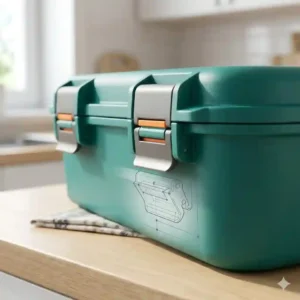 Eco-friendly illustration of a non-toxic, BPA-free lunch lock box.